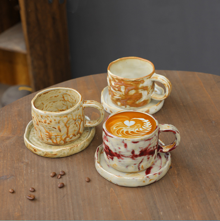 窑变咖啡杯碟套装复古陶瓷杯下午茶卡布奇诺拿铁咖啡杯家用马克杯详情37