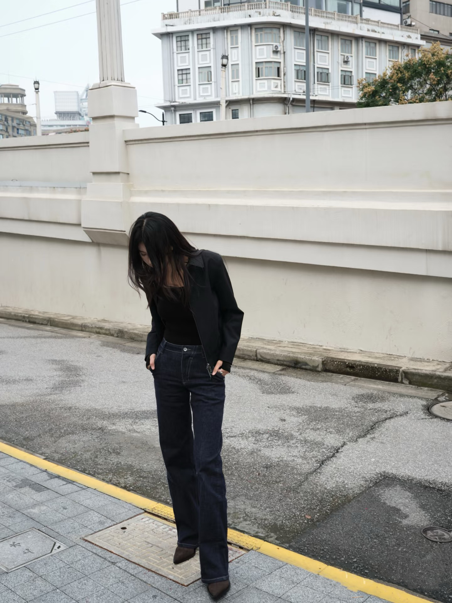 新款复古原色牛仔中腰显瘦显腿长A2弹力合身直筒牛仔裤女3075详情36