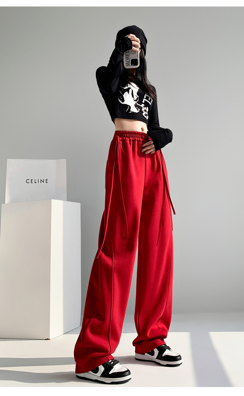 Fleece warm wide-leg pants, loose and high-waisted, slimming winter new style pic 37