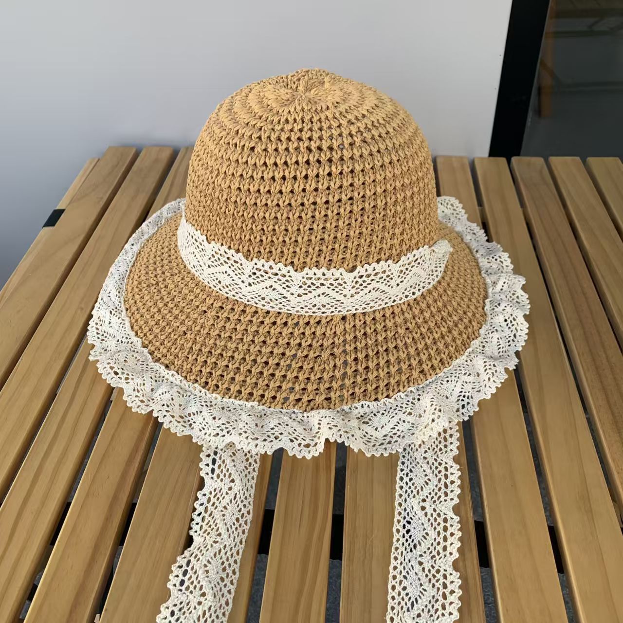 草帽ins系带镂空草编帽女夏出游防晒沙滩海边太阳帽蕾丝边遮阳帽详情10