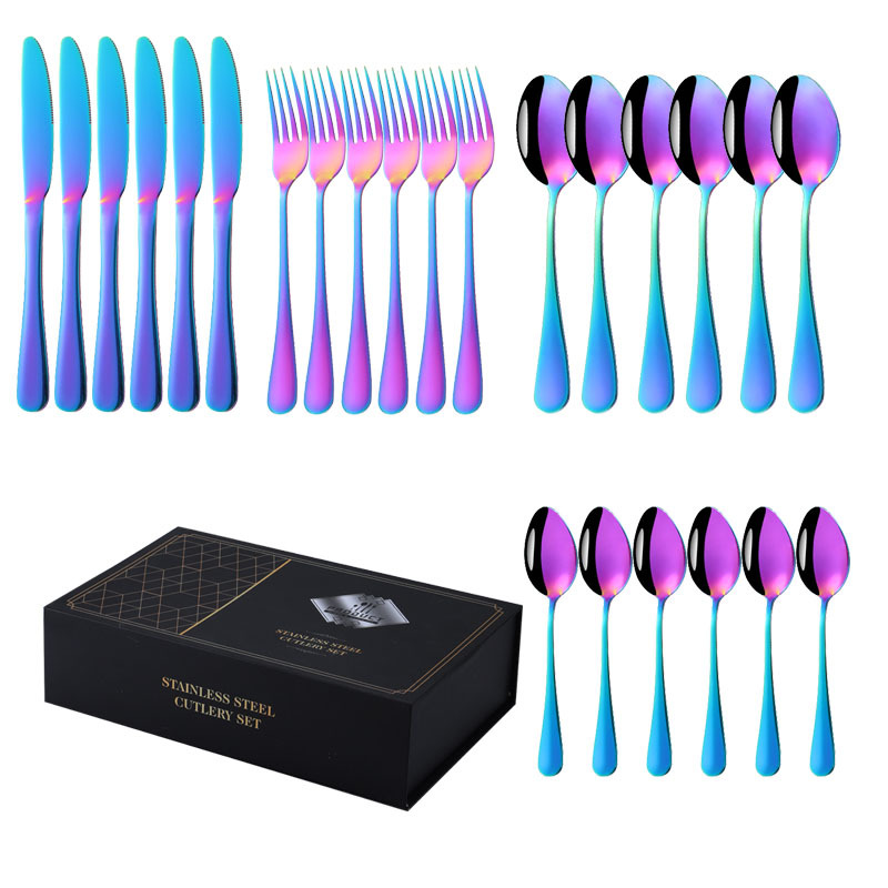 亚马逊1010不锈钢餐具24件餐具套装金色刀叉勺四主件跨境礼盒套装详情31