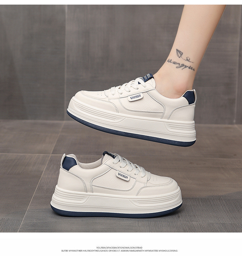 Top layer cowhide thick-soled white sneakers for women, 2025 new autumn shoes, versatile casual sports single shoes for women pic 13