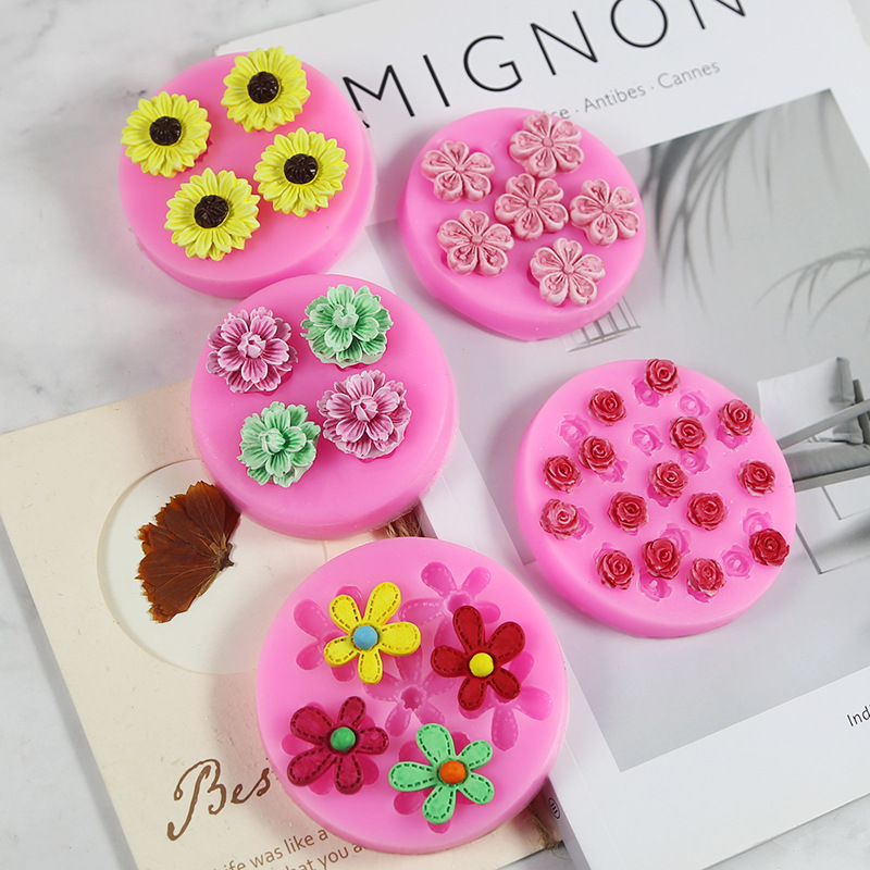 A variety of small flower, cherry blossom, peach blossom and rose molds, silicone molds, chocolate gypsum epoxy resin car scented candle molds pic 8