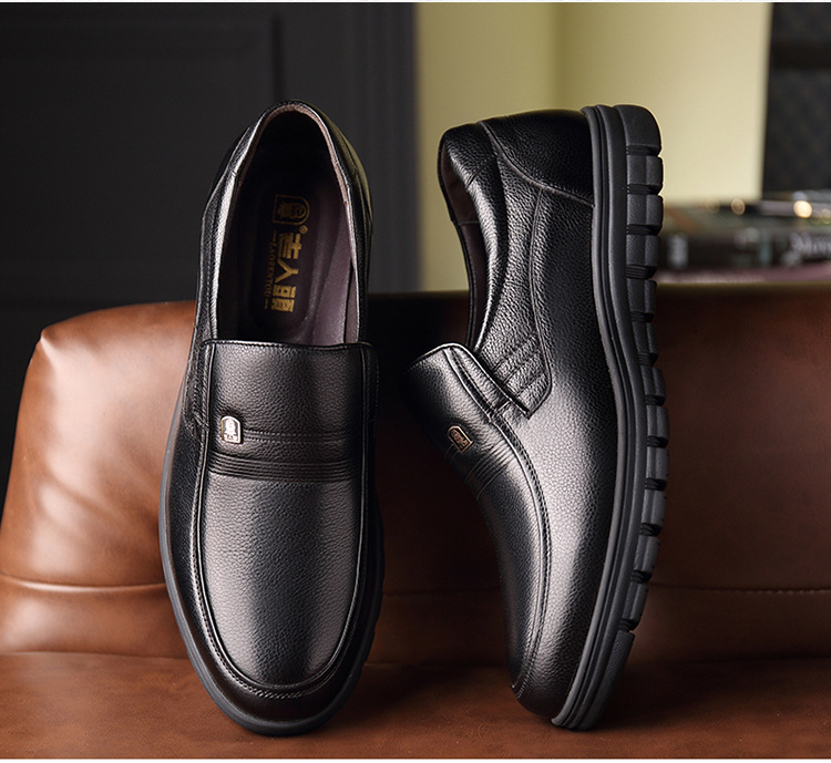 老人头正品男休闲皮鞋头层牛皮透气乐福鞋软皮款中年商务皮鞋男鞋详情4