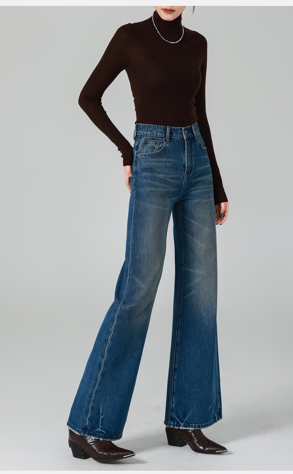 Long-legged big bull/High-waisted jeans for women, loose, slightly flared wide-leg pants, retro feng shui wash, 25 autumn and winter new trend pic 29