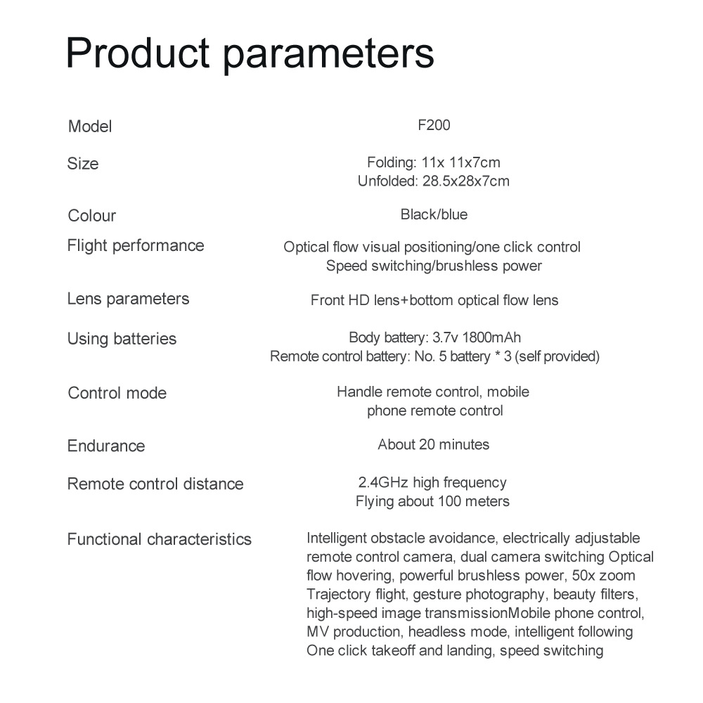 跨境新品F200无刷折叠光流避障双摄航拍四轴飞行器遥控飞机详情86