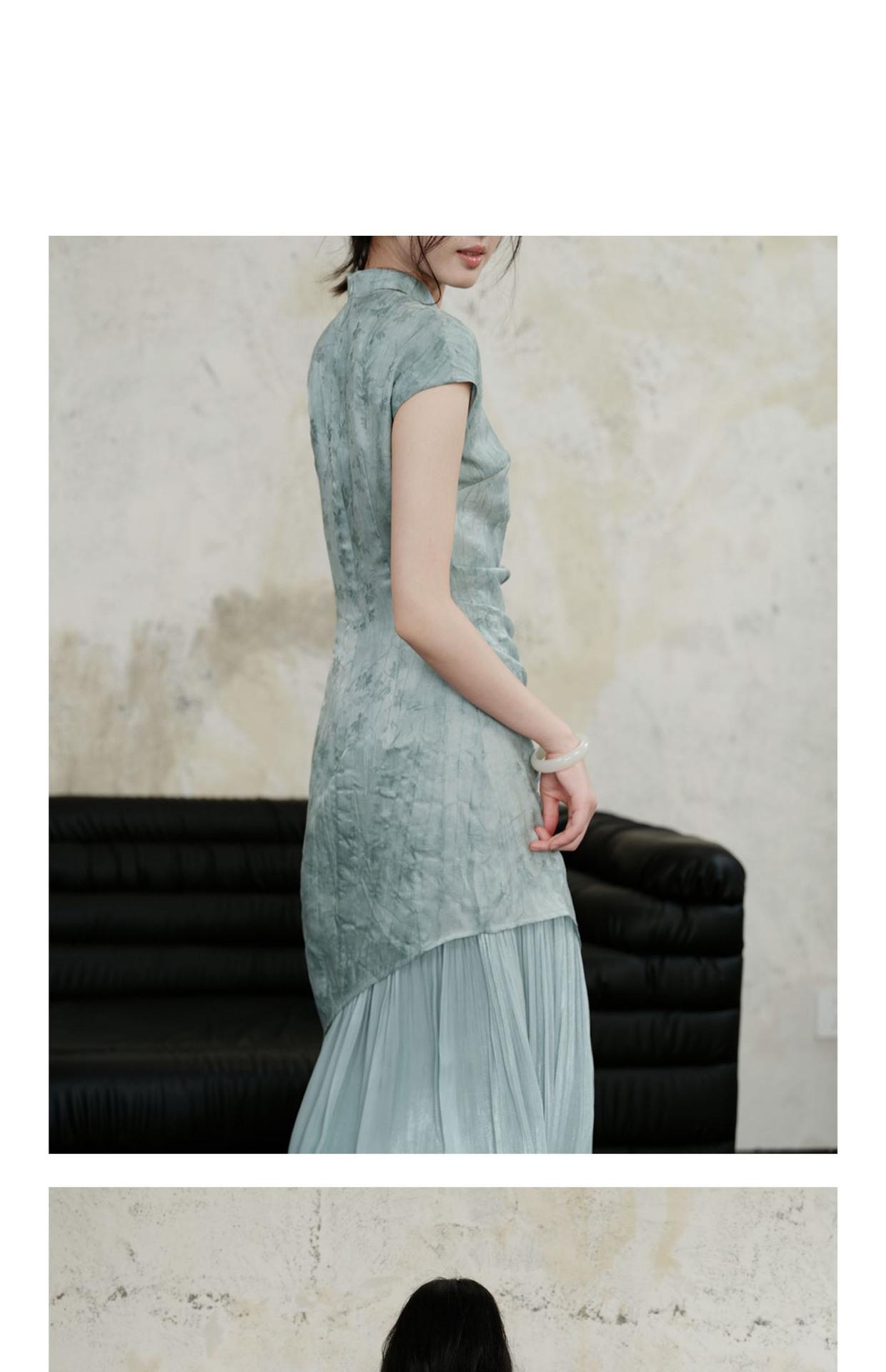 新中式轻国风改良蓝色连衣裙女2024夏新款气质修身包臀温柔风长裙详情11