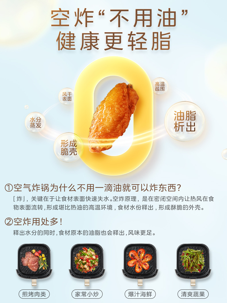 Midea air fryer, household electric fryer, no need to flip, steam tender frying and roasting, 6L5 large capacity oven KZC5089 pic 2