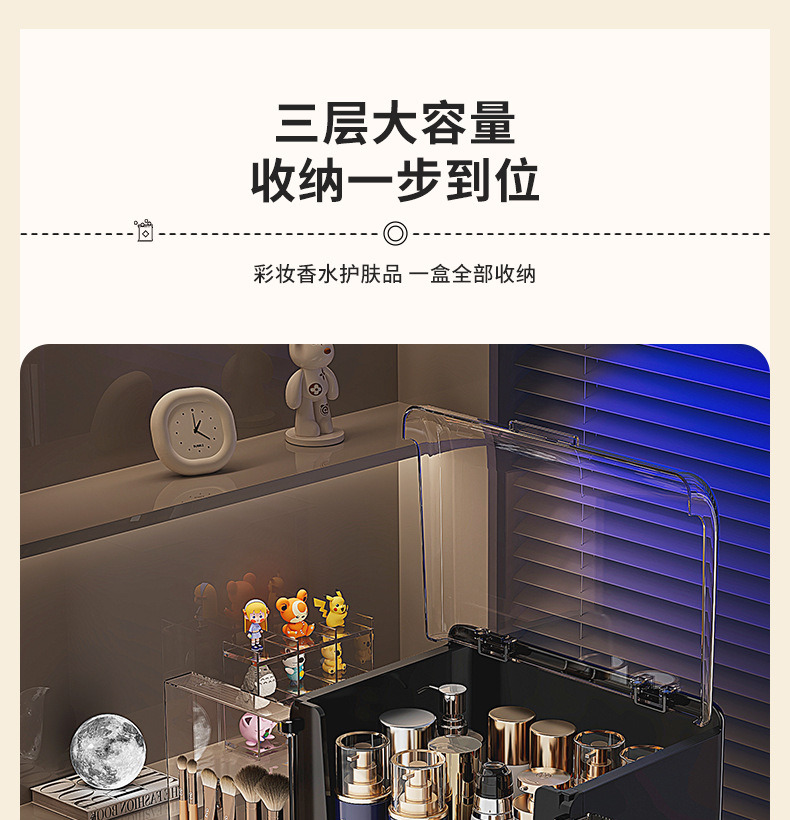 桌面化妆品收纳盒透明口红化妆刷置物架梳妆台护肤品香水收纳盒子详情11
