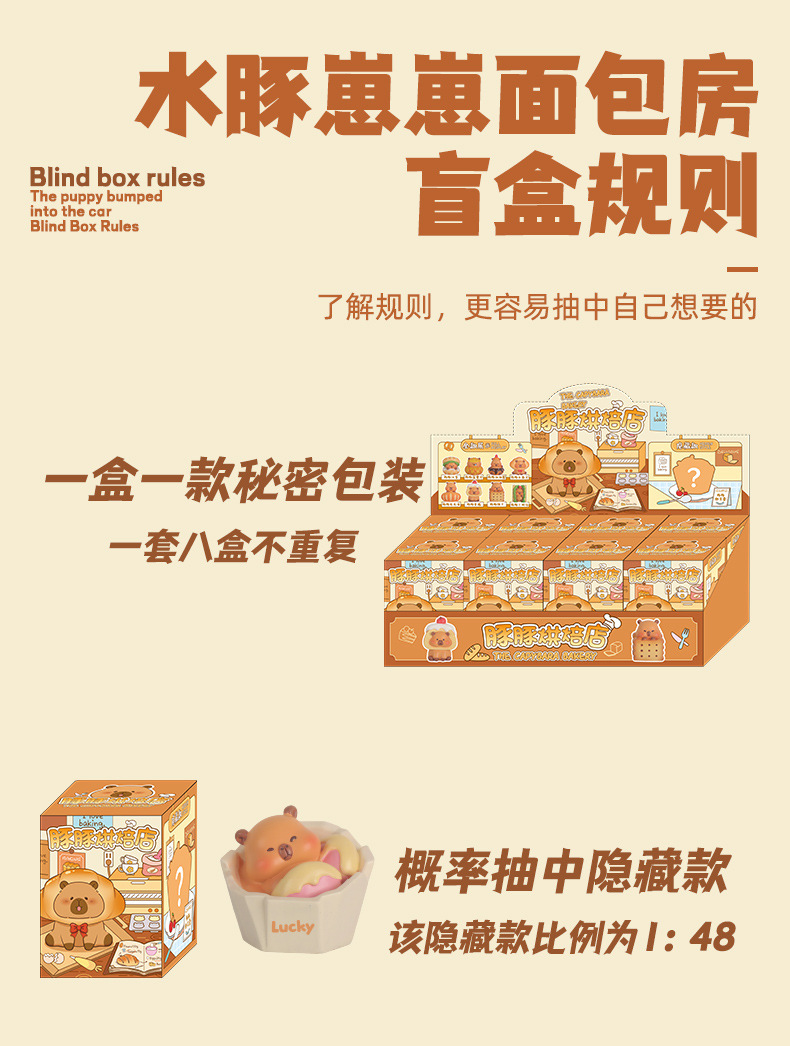 创意卡皮巴拉豚豚烘焙店盲盒手办男孩卧室房间桌面小摆件学生礼物详情4