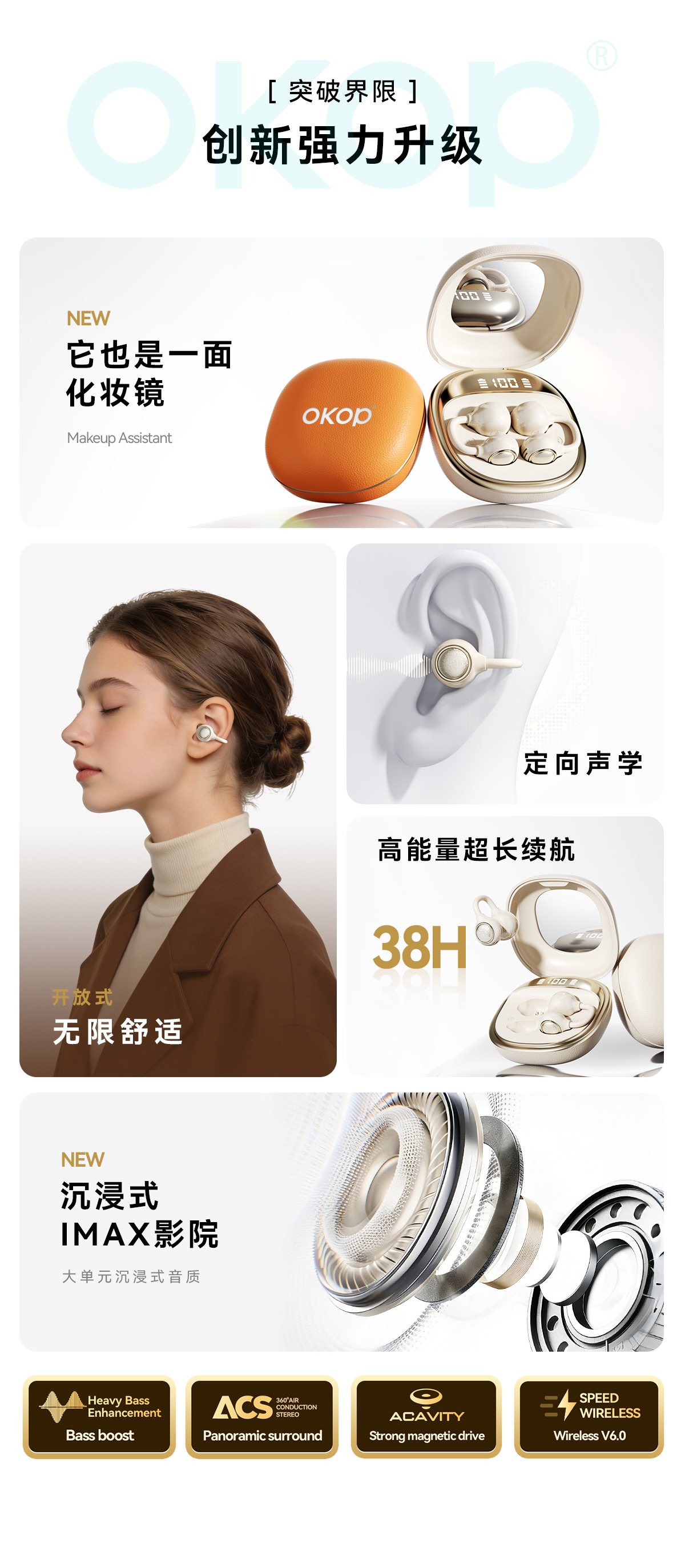 229 Cross-border new wireless Bluetooth headphones with digital display, in-ear opening, non-in-ear makeup mirror, long battery life, in stock pic 10