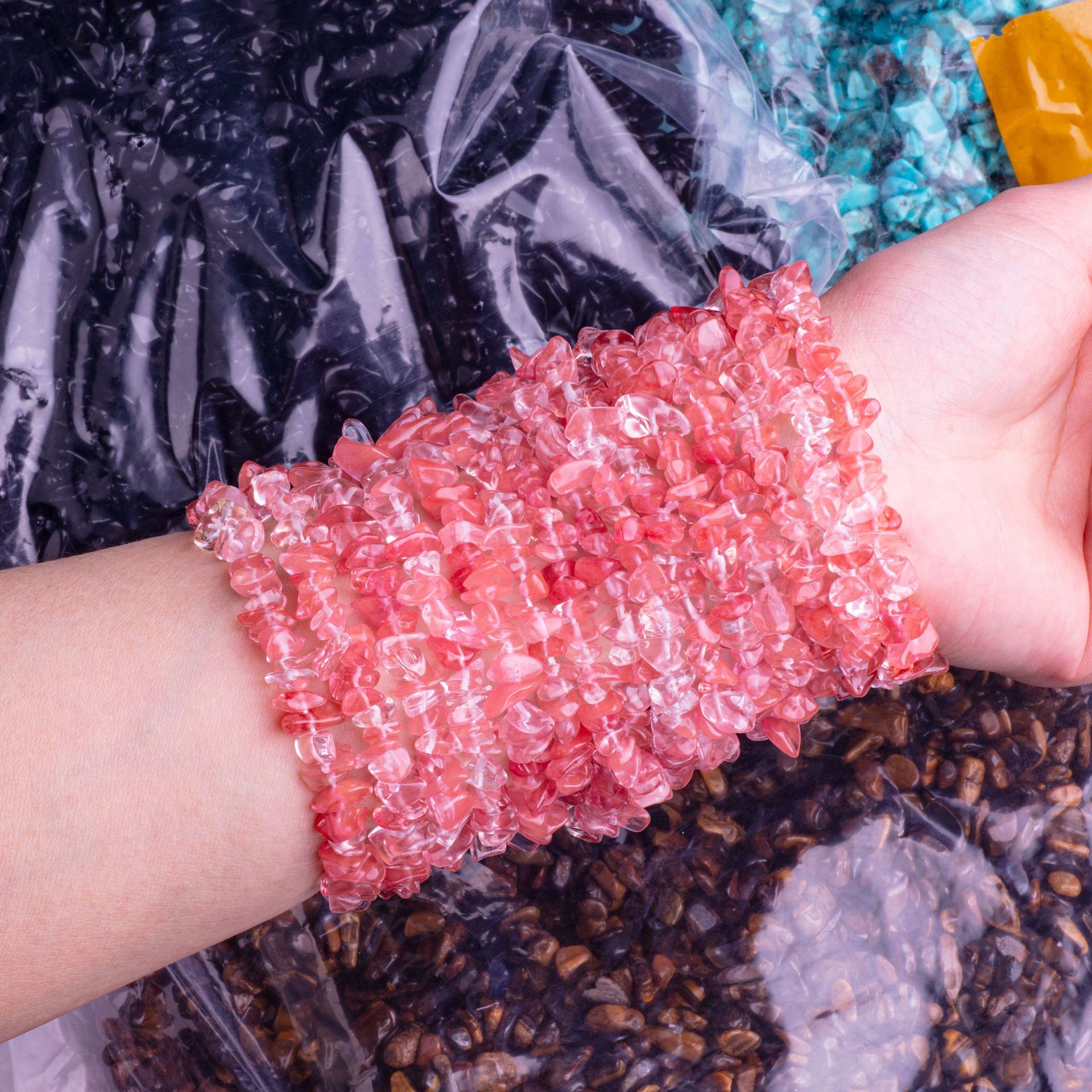 批发天然石水晶碎石女士链条手串不规则小碎石紫晶手串手饰品详情11