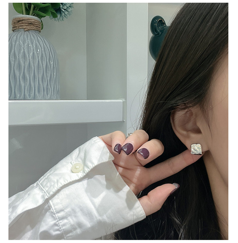 Wholesale of S925 sterling silver Korean-style textured retro square earring heavy industry minimalist Korean-style fashionable earrings pic 18