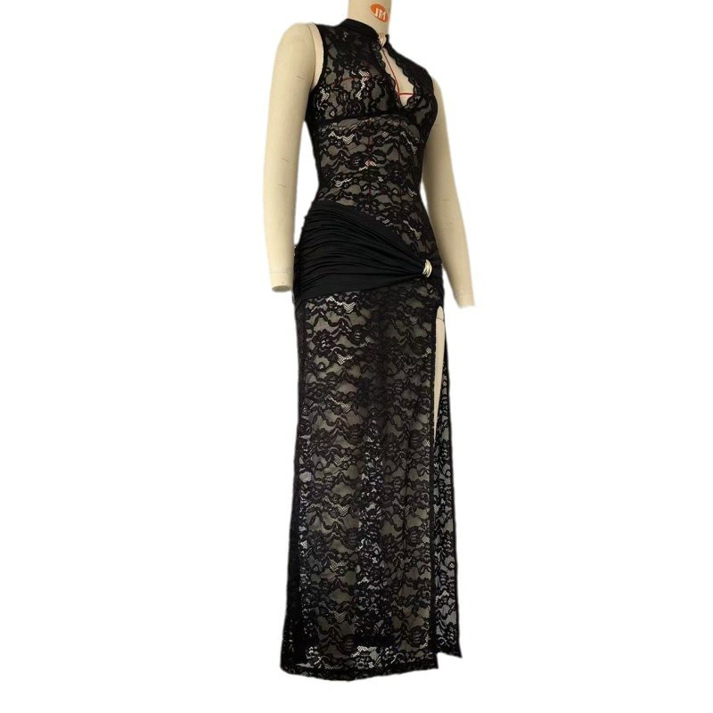 A new sexy and fashionable lace cutout high-slit figure-hugging sleeveless dress that is selling well in cross-border trade between Europe and America for women pic 15