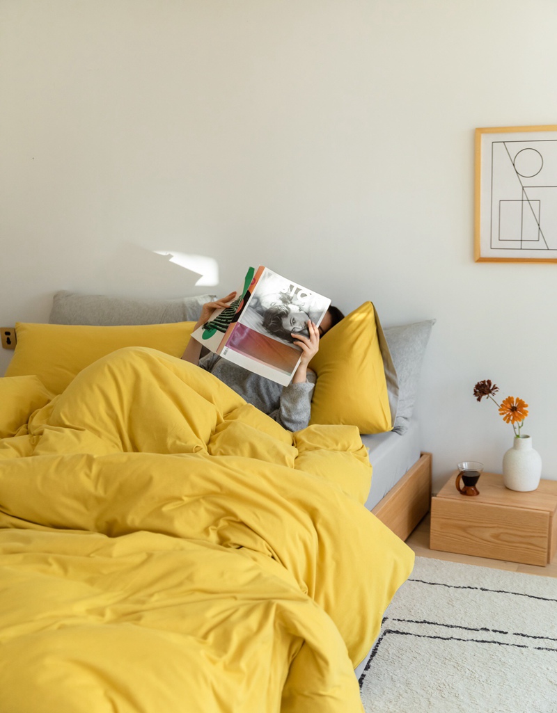 ins Japanese-style solid color all-cotton knitted cotton four-piece set, skin-friendly nude sleeping plain double-layer Indian cotton bed sheet pic 131