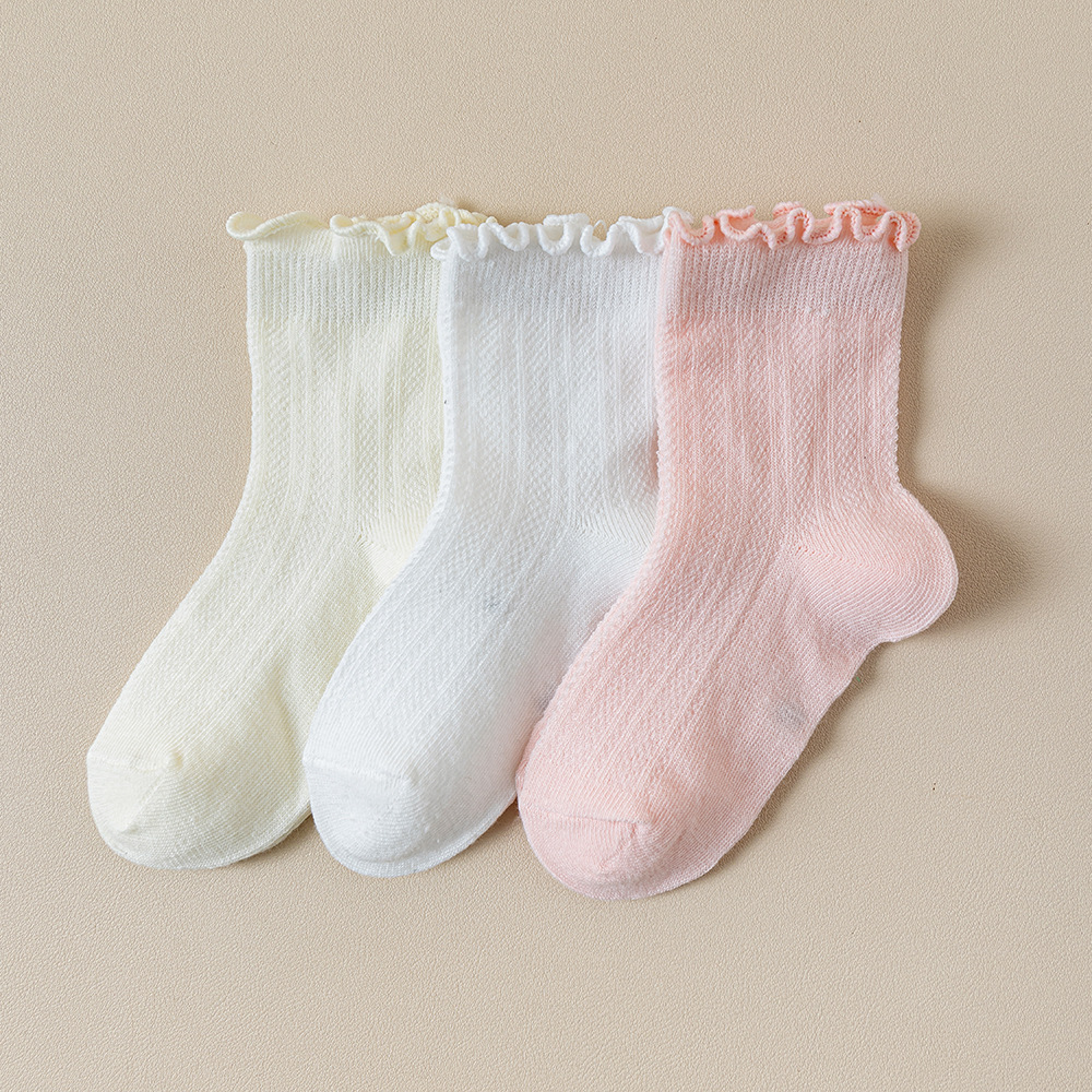 跨境新款纯色花边儿童袜子中筒袜宝宝婴儿中小童袜子春夏详情2