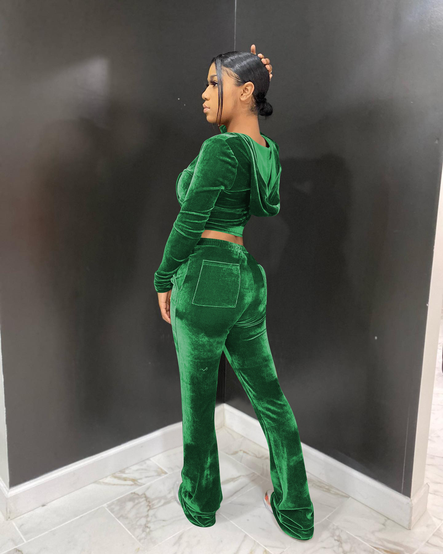 Solid color gold velvet wide-leg pants two-piece set pic 98