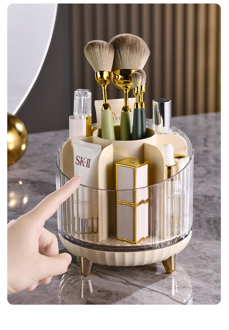 Rotating makeup brush storage box rack, desktop compartmentalized lipstick, eyeshadow, eyebrow brush, makeup table, cosmetics storage bucket pic 9