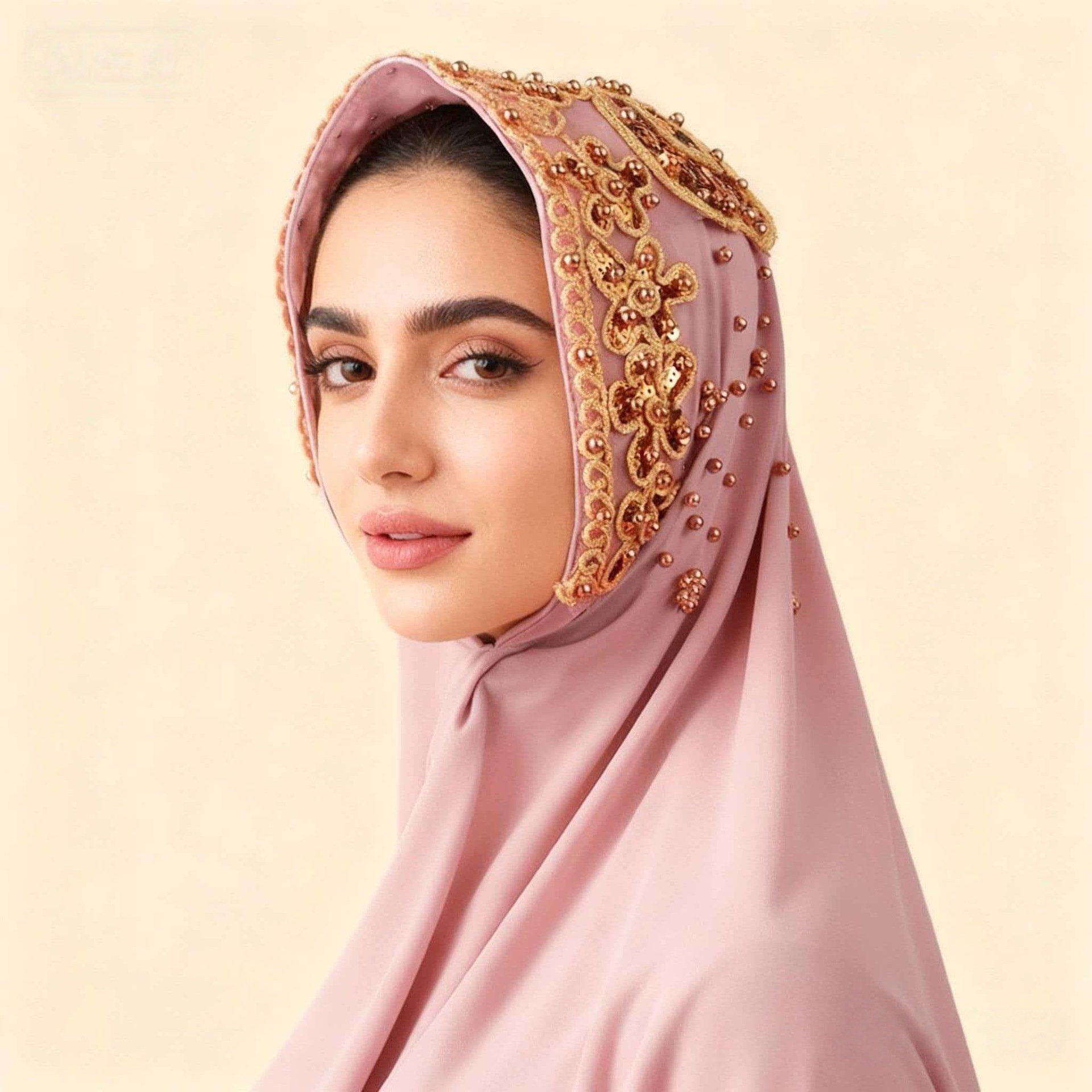 A107 New Ethnic-style headscarf, pearl chiffon, beaded long scarf, cross-border manufacturer, headscarf for export with rolled edges pic 6