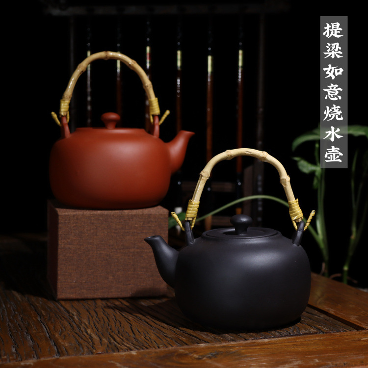 Special offer: Large-capacity purple clay kettle, Gongfu tea set, charcoal stove kettle, household and outdoor handle kettle, suitable for boiling teapots pic 1