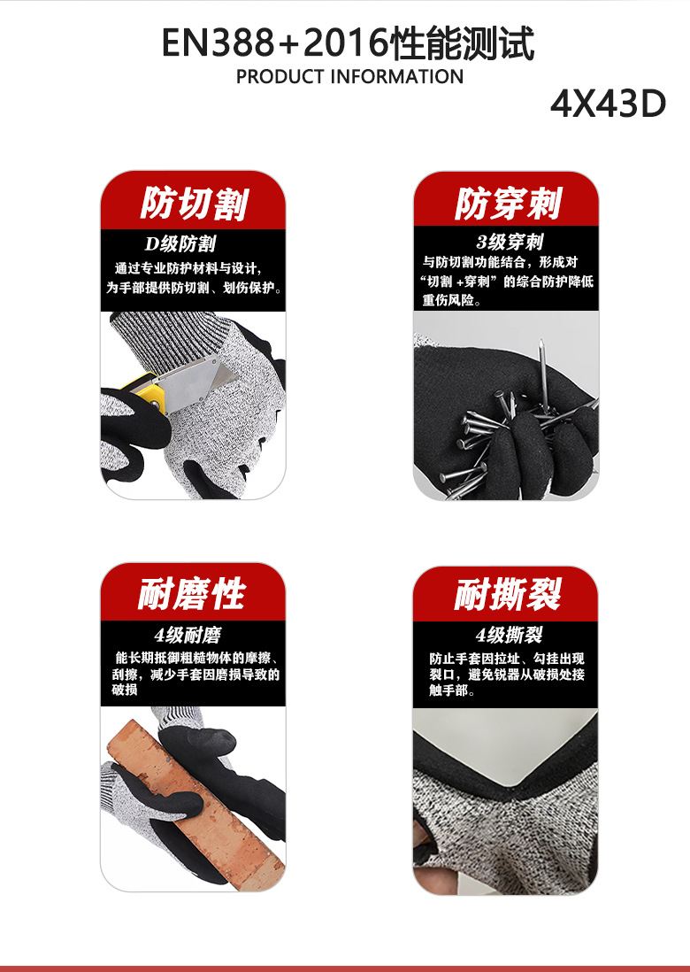 Customized wholesale of nitrile gloves, grade 5 hemp ash cut-resistant labor protection gloves, wear-resistant and cut-resistant work gloves, cross-border pic 5