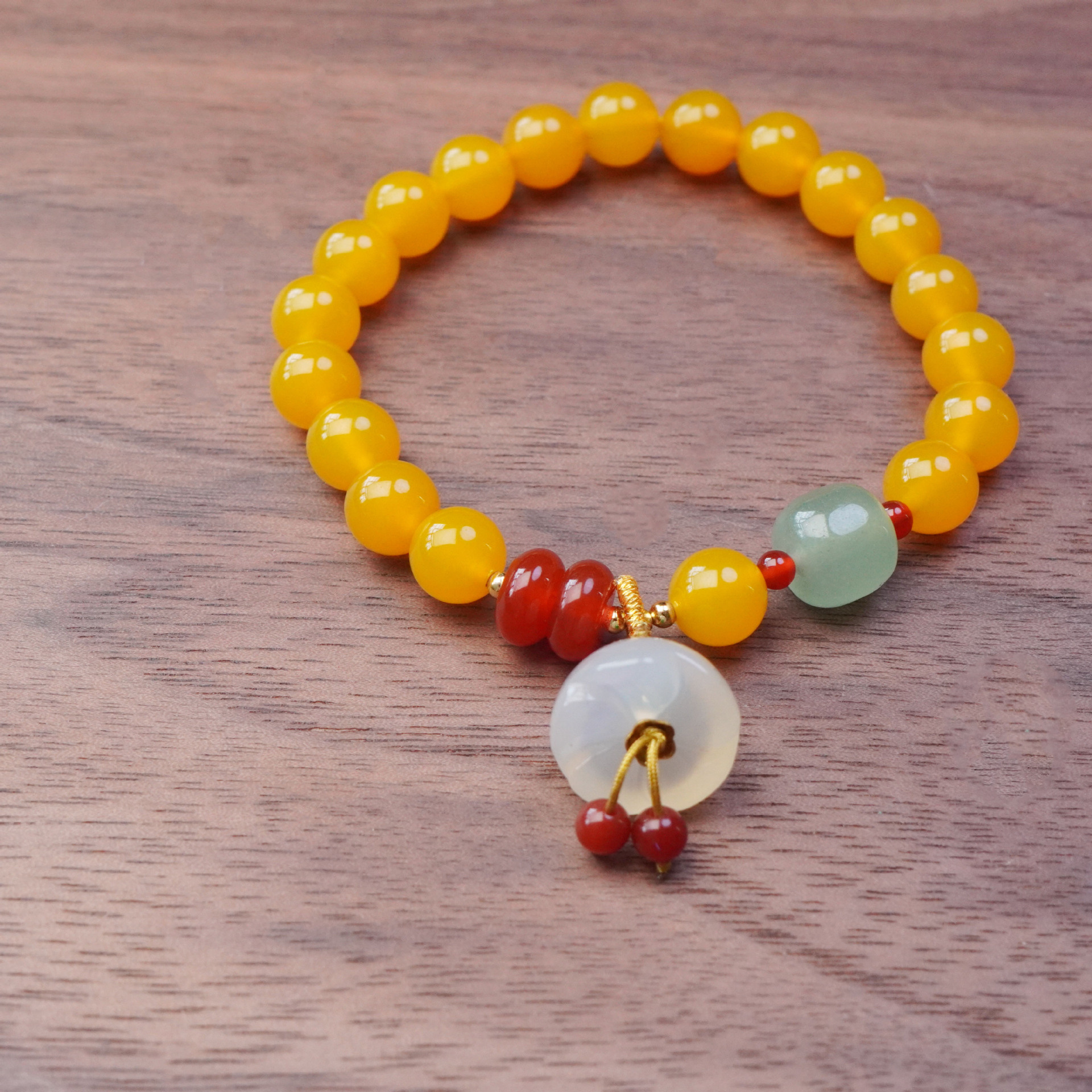 新中式天然黄玛瑙水晶手串莲蓬甜美花朵平安扣吊坠女手链串珠饰品详情8