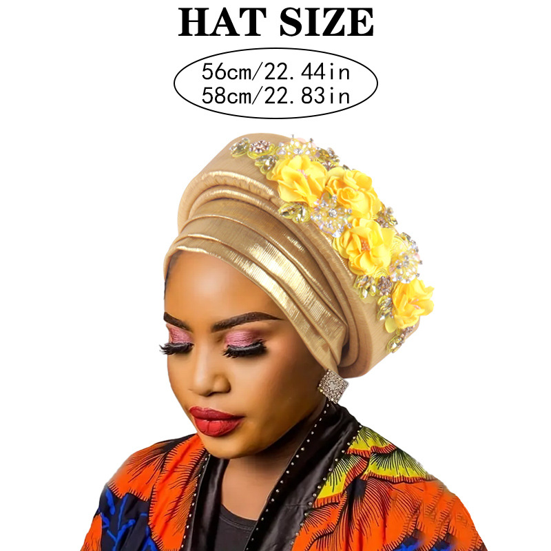 2025新款跨境民族粘重工花美人条两层海绵包头帽turbancap现货详情2