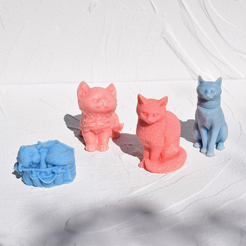 立体动物小猫香薰蜡烛硅胶模具小猫树脂滴胶石膏摆件橘猫蜡烛模具详情6