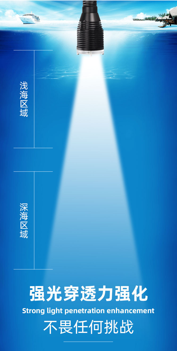 The new cross-border t40 high-intensity flashlight is a dual-purpose water and land charging fixed-focus ipx8 professional diving photography flashlight pic 6