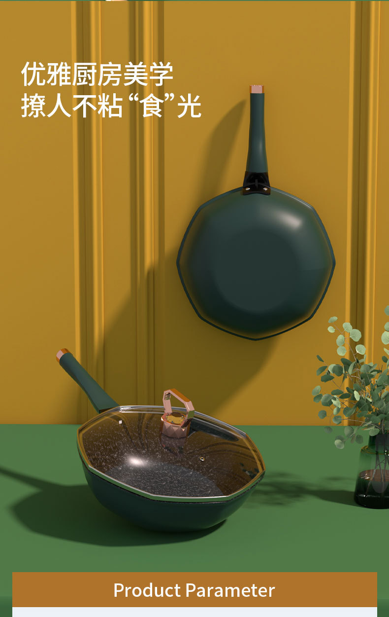 Titanium alloy wok, cast iron wok, enamel kitchenware, kitchen utensils, cooking wok pic 9