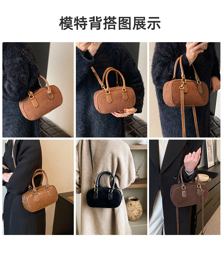 手提保龄球女包复古小方包纯色简约单肩包潮搭斜挎包简约休闲包详情5