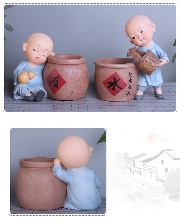批发少林功夫小和尚摆件茶宠摆设创意禅意中式可爱客厅桌面装饰品详情11