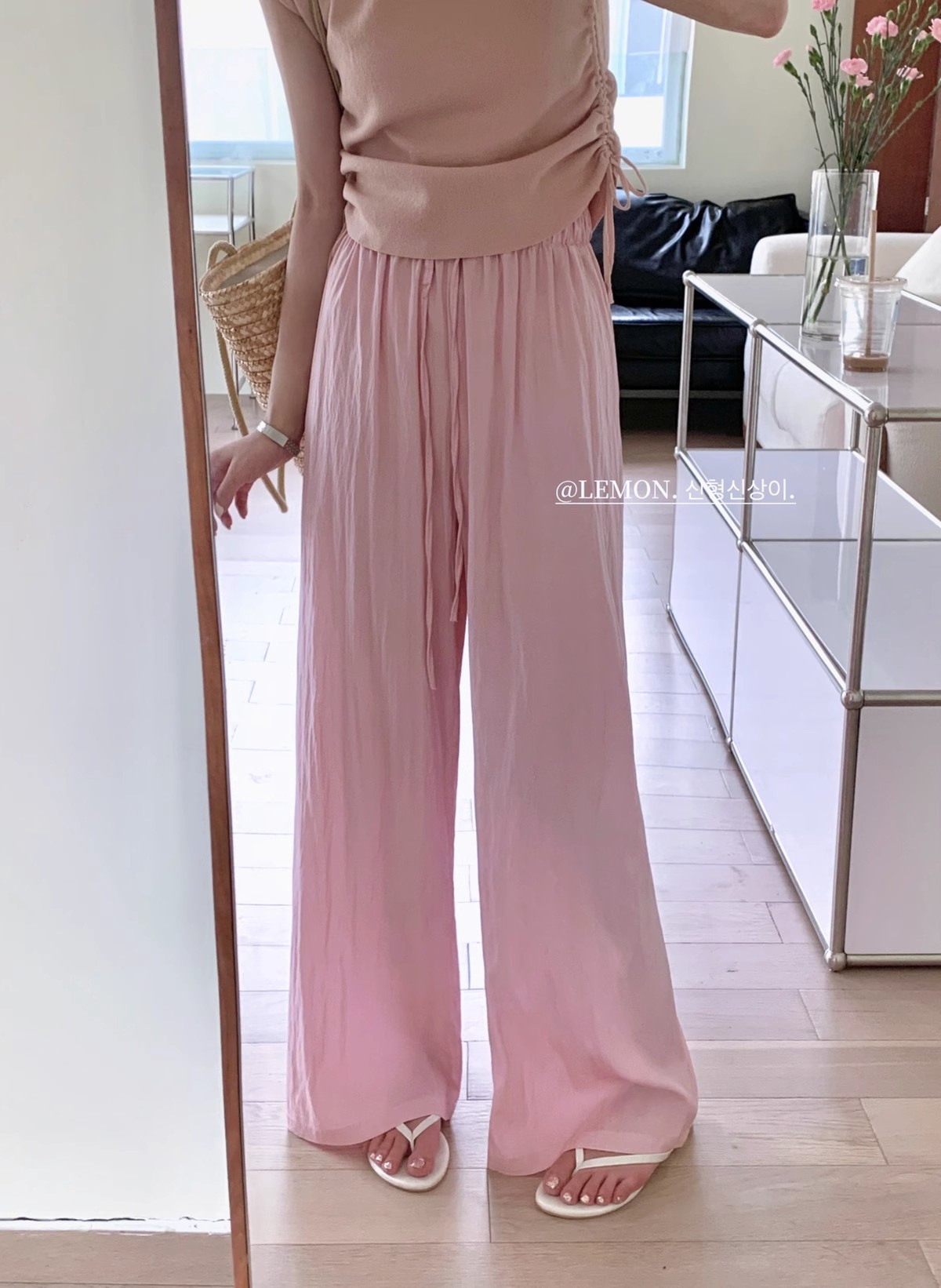 冰丝皱阔腿裤女春夏薄款直筒高腰显瘦韩系小个子慵懒风长裤休闲裤详情15