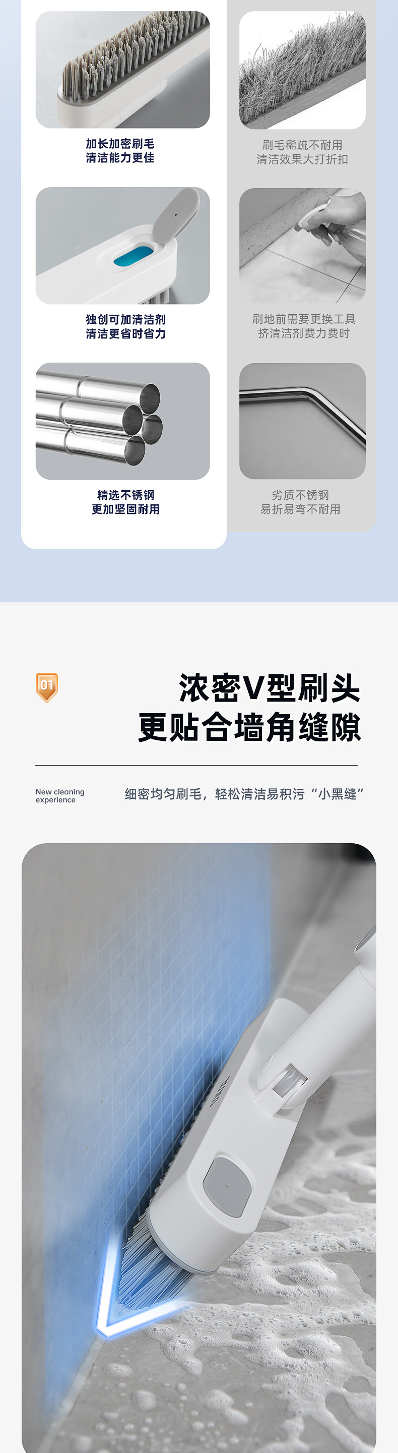 卫生间地板刷浴室厕所清洁刷硬毛长柄地缝刷墙刷瓷砖地刷创意出液详情2