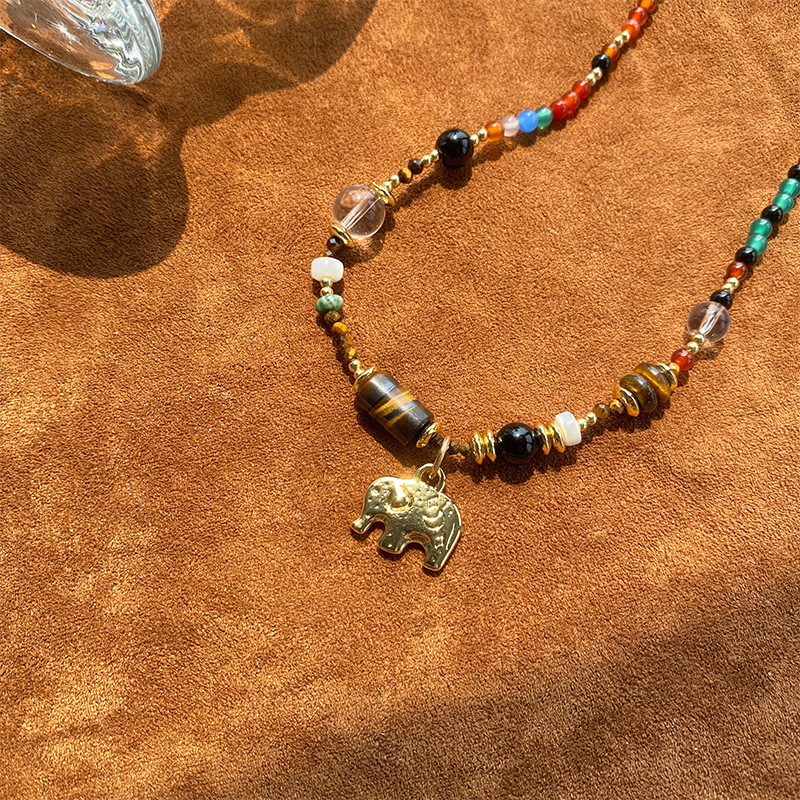 法式复古小象多巴胺串珠项链虎眼石水晶多色天然米珠小众锁骨链女详情6