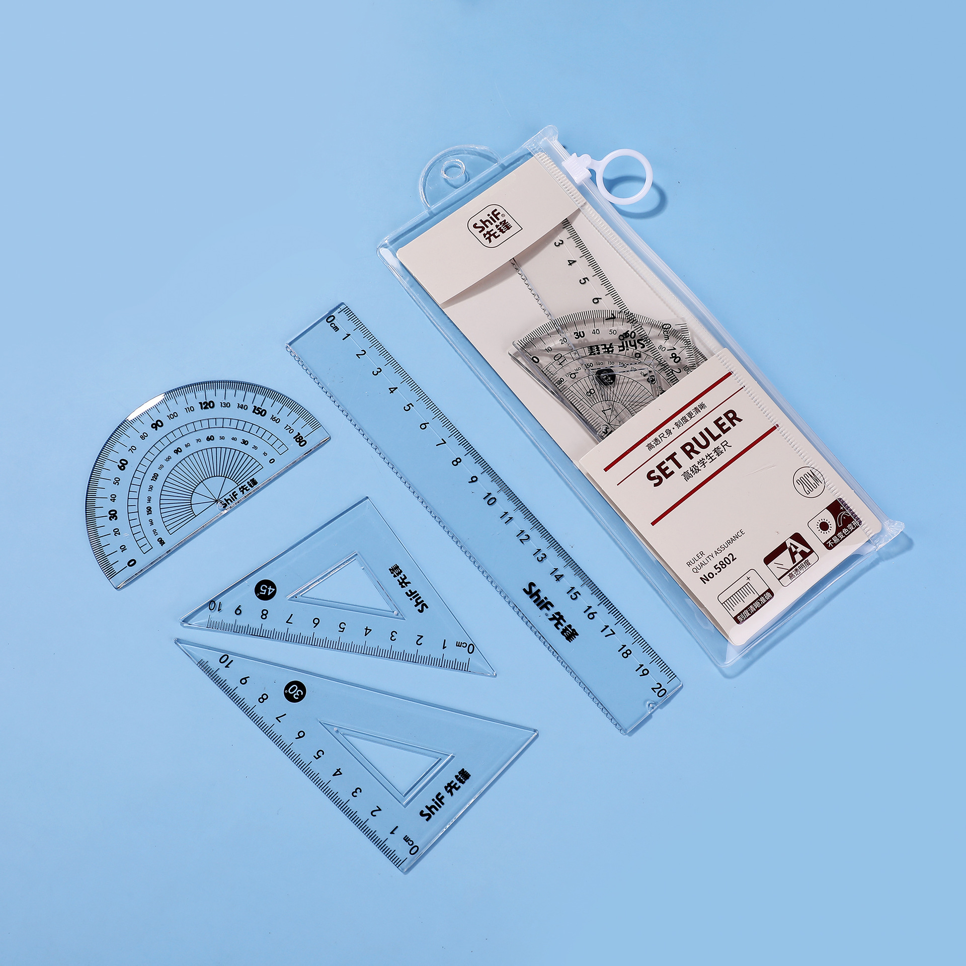 Pioneer 5802 Ruler Set, 20cm ruler set, Cute Student multi-functional set of square, ruler and protractor, Four-piece set pic 6