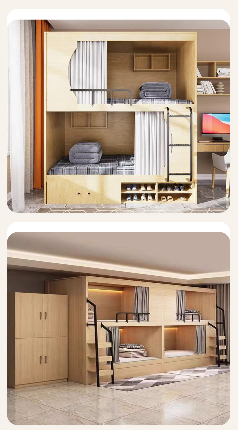 Space capsule bunk beds, school solid wood simple bunk beds, youth hostel homestay bunk beds, dormitory apartment beds, all-inclusive beds pic 12