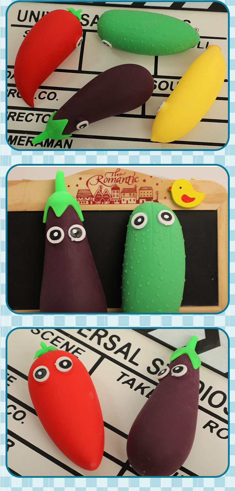 New, unique and creative simulation vegetable and fruit kneading fun eggplant chili pepper release and stress relief tpr toys for children and adults pic 5