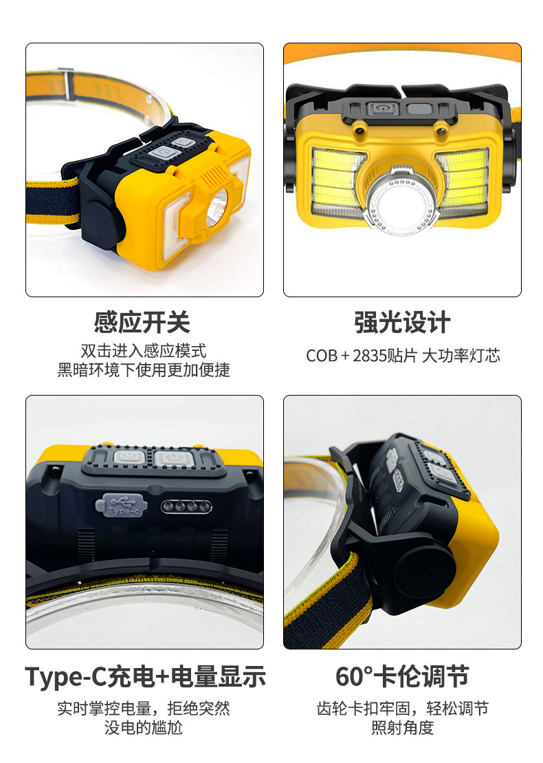 充电感应灯头戴式户外钓鱼多功能应急工作灯矿灯超长续航强光头灯详情15