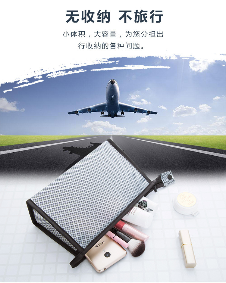 Transparent cosmetic bag, travel storage bag, portable PVC grid toiletry bag, waterproof travel cosmetic supplies storage bag pic 2