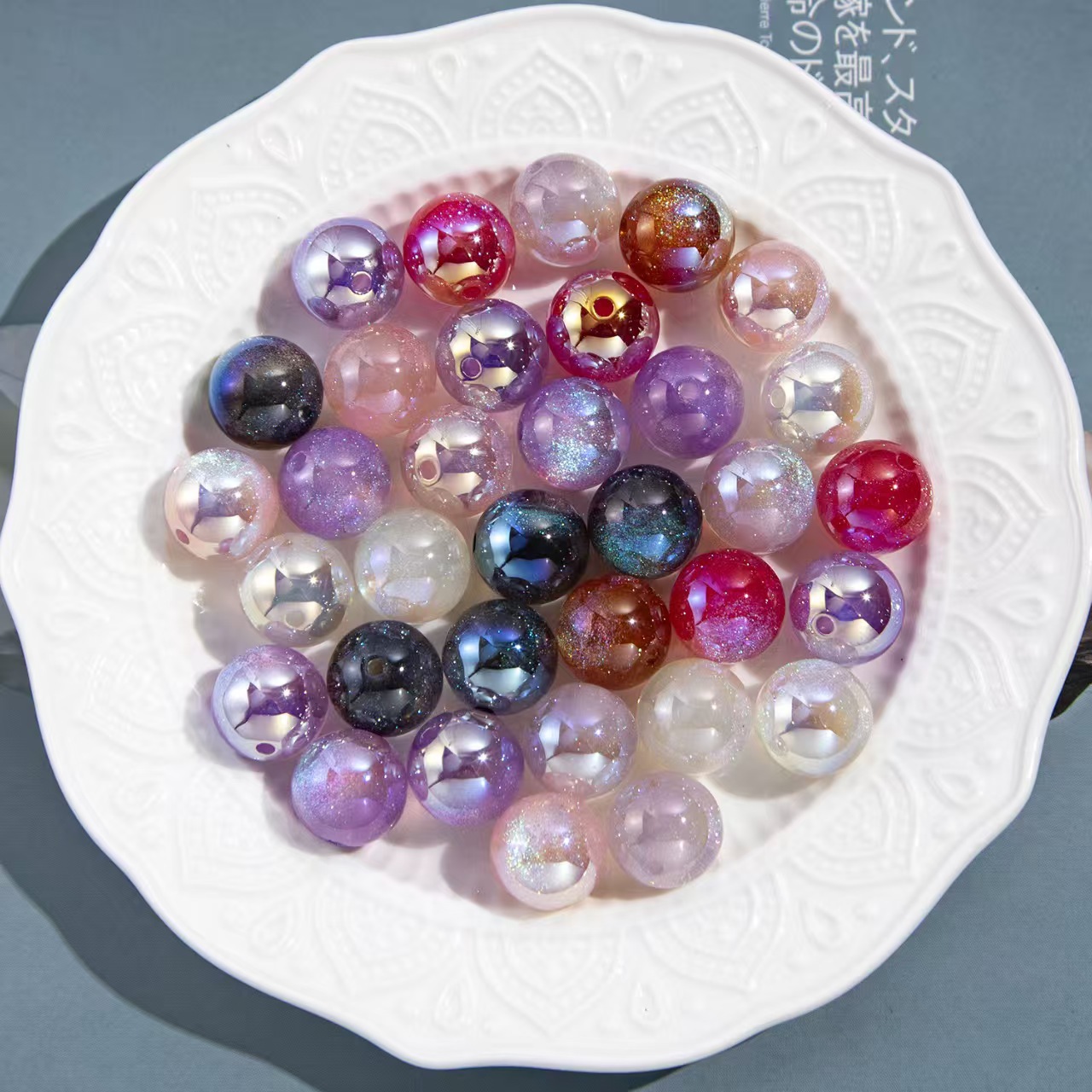 8-12mm high-grade photosensitive chemical coated starry Mermaid Princess round resin beads diy bracelet and necklace jewelry beads pic 5