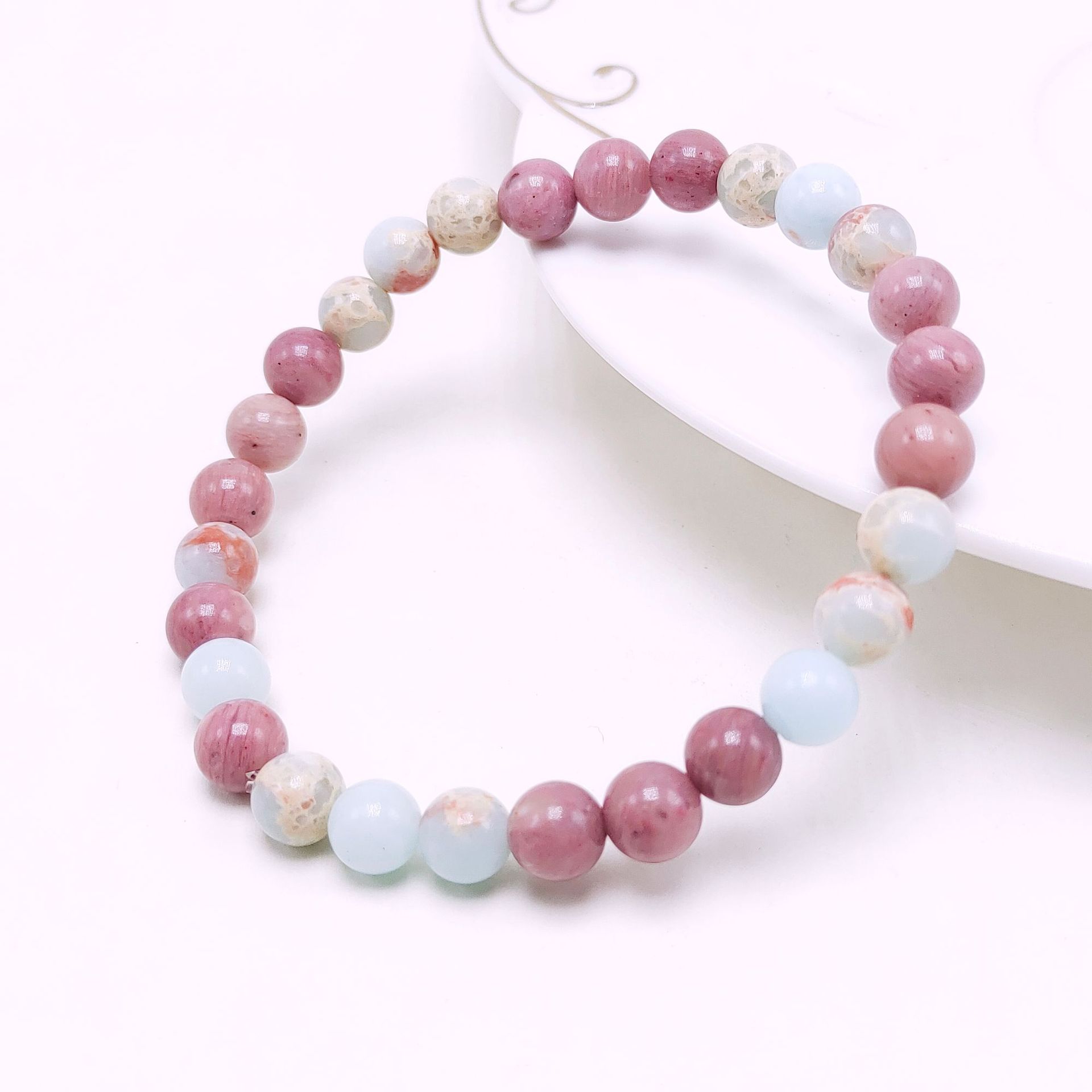 Natural red-patterned rose stone peach blossom bracelet, a pink female summer bracelet, as a birthday gift for my best friend pic 5