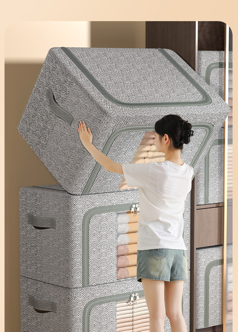 Clothing storage box, household large-capacity quilt and garment storage box, wardrobe organization box, fabric folding storage basket pic 10