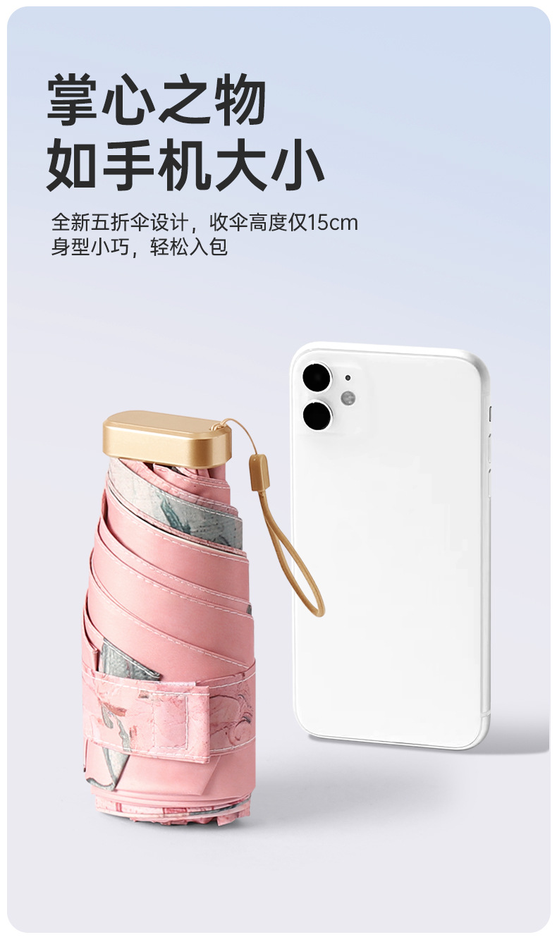 扁五折油画艺术新款便携黑胶遮阳伞晴雨两用伞太阳伞中国风详情11