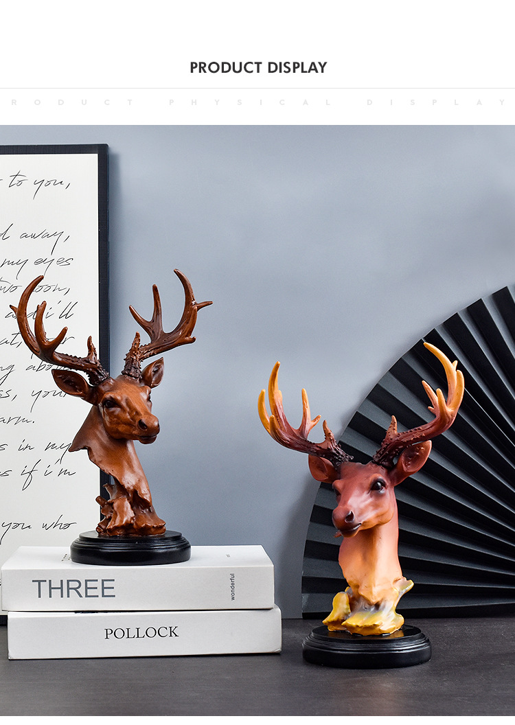 跨境创意轻奢招财鹿摆件办公室桌面树脂工艺品客厅玄关电视柜装饰详情4