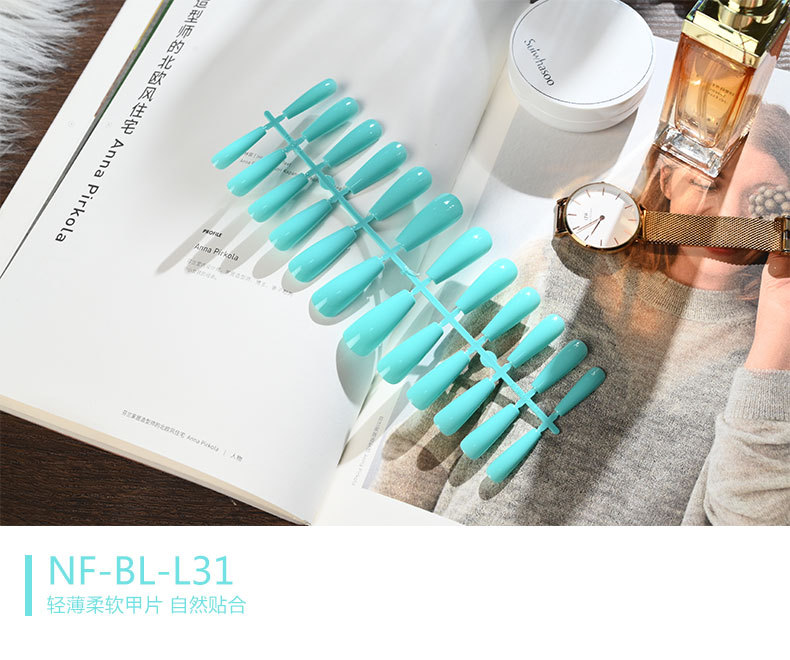 The long ballet nail with solid color and glossy oil from Europe and America, the mid-length trapezoidal nail art piece, and the false nails are exquisite and simple pic 31