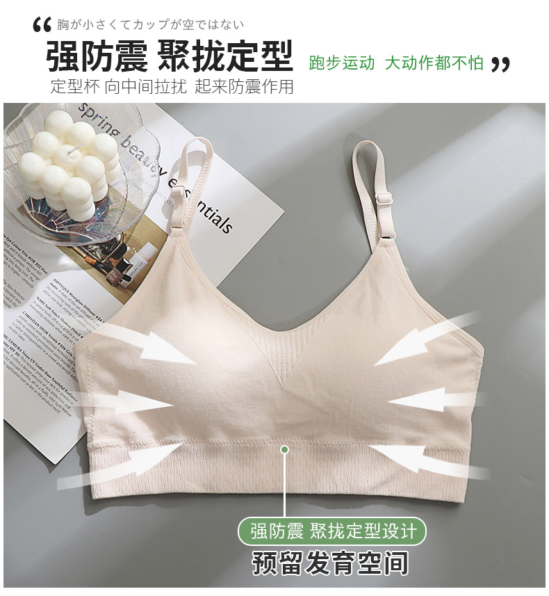 Vest-style underwear for girls, junior high school students, senior high school students, girls in their growth period, steel-ribbed fixed cup strapless bra, summer pic 11