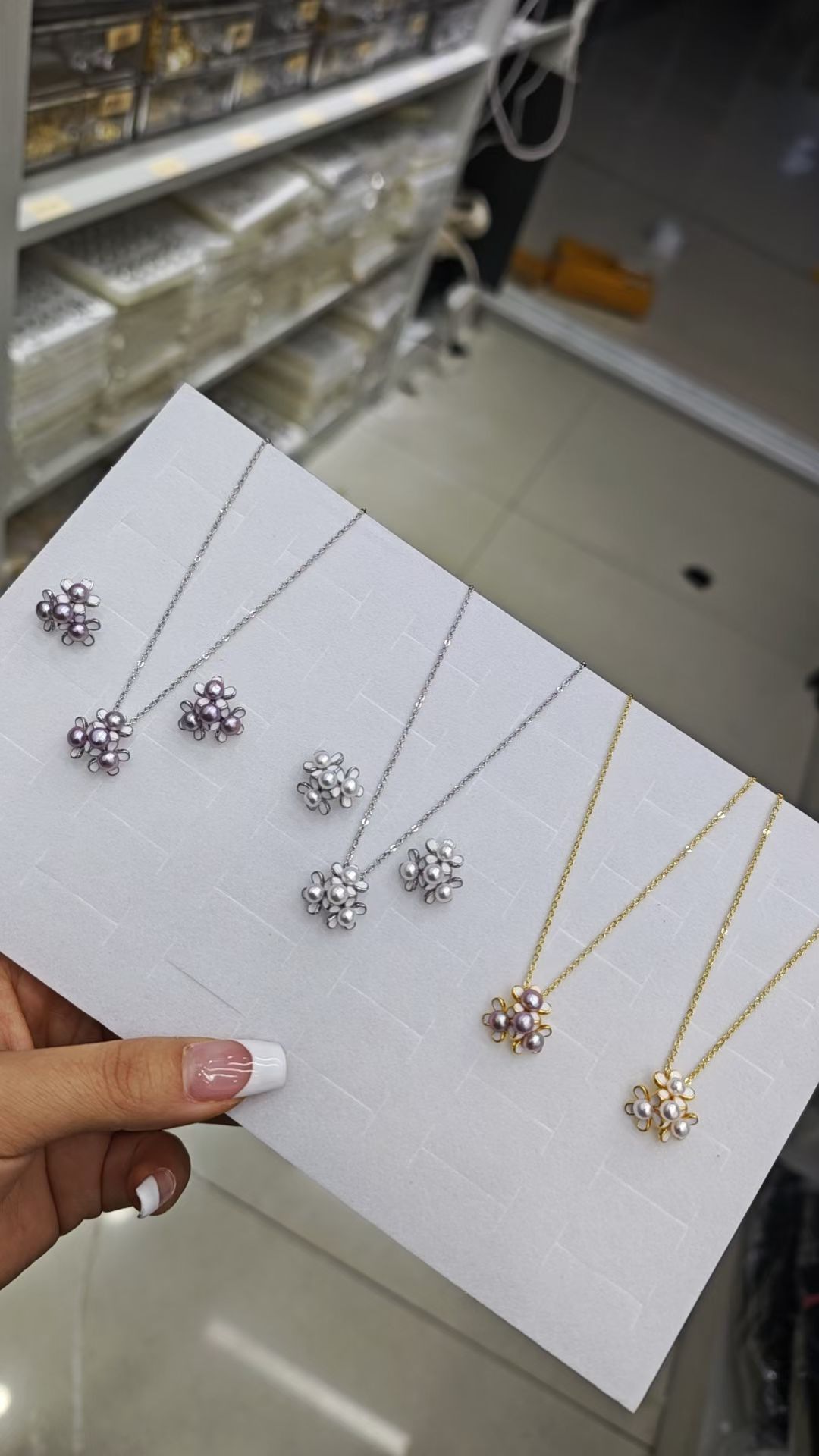 DIY pearl set accessories, oil-dripping flower earrings, pendant, ring accessories, niche design jewelry set for women pic 9