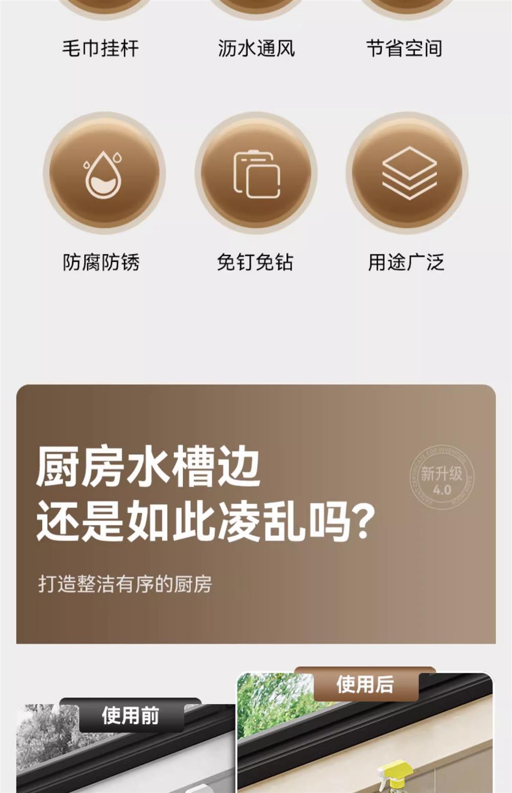 家用厨房置物架不锈钢置物架沥水架厨房用品抹布收纳架台面沥水篮详情8
