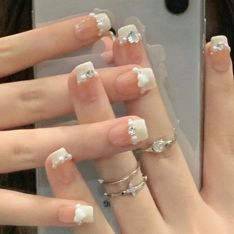 Wholesale of handcrafted wearable nails for Internet celebrities, medium and long heart-shaped diamond nail nail plates, nail patches, false nails, jelly glue pic 38